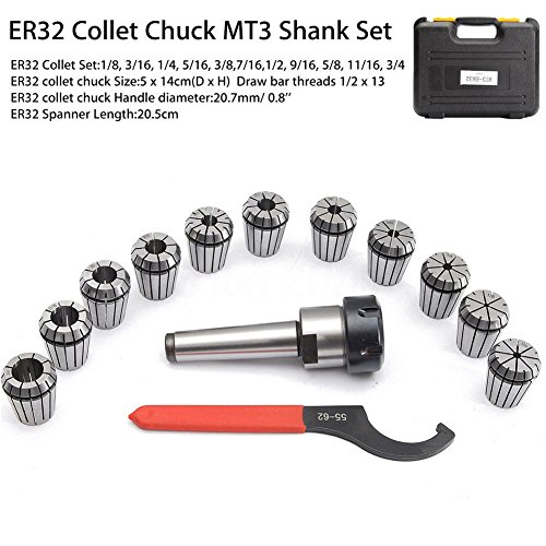MT3 Shank With 11PC ER32 Collet Set ER32 Chuck & Spanner For Milling Machine