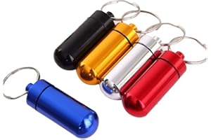 Novelty Aluminum Alloy Keychain Pill Bottle,Portable Waterproof Keyring Pill Bottle Container Random Color Convenient Handled