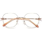 Fashion Shiny Frameless Reading Glasses for Women, Big Frame Anti Blue Light Reader, Large Anti Eyestrain Eyeglasses