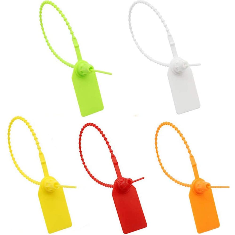 Aieraczy 5 Colors Security Tags, 100 Pieces 250mm Numbered Pull Seal, Anti Tamper Seals, Plastic Cable Marker Ties, for Organizing Cables, Shoes, Clothing and Luggage Tags