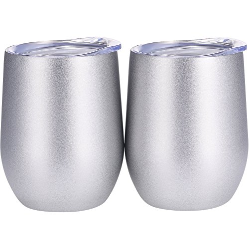 Skylety 12 oz Double-insulated Stemless Glass, Stainless Steel Tumbler Cup with Lids for Wine, Coffee, Drinks, Champagne, Cocktails, 2 Sets (Bright Silver) - Thumbnail 7