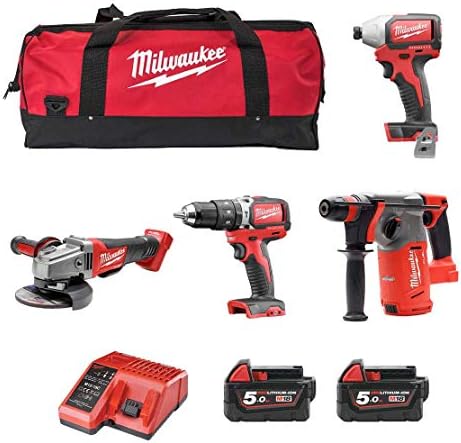 Milwaukee Kit M18BBC4-502M (M18BLID + M18BLPD + M18CAG125X + M18CHX + 2 x 5,0 Ah + Charger + L Bag)