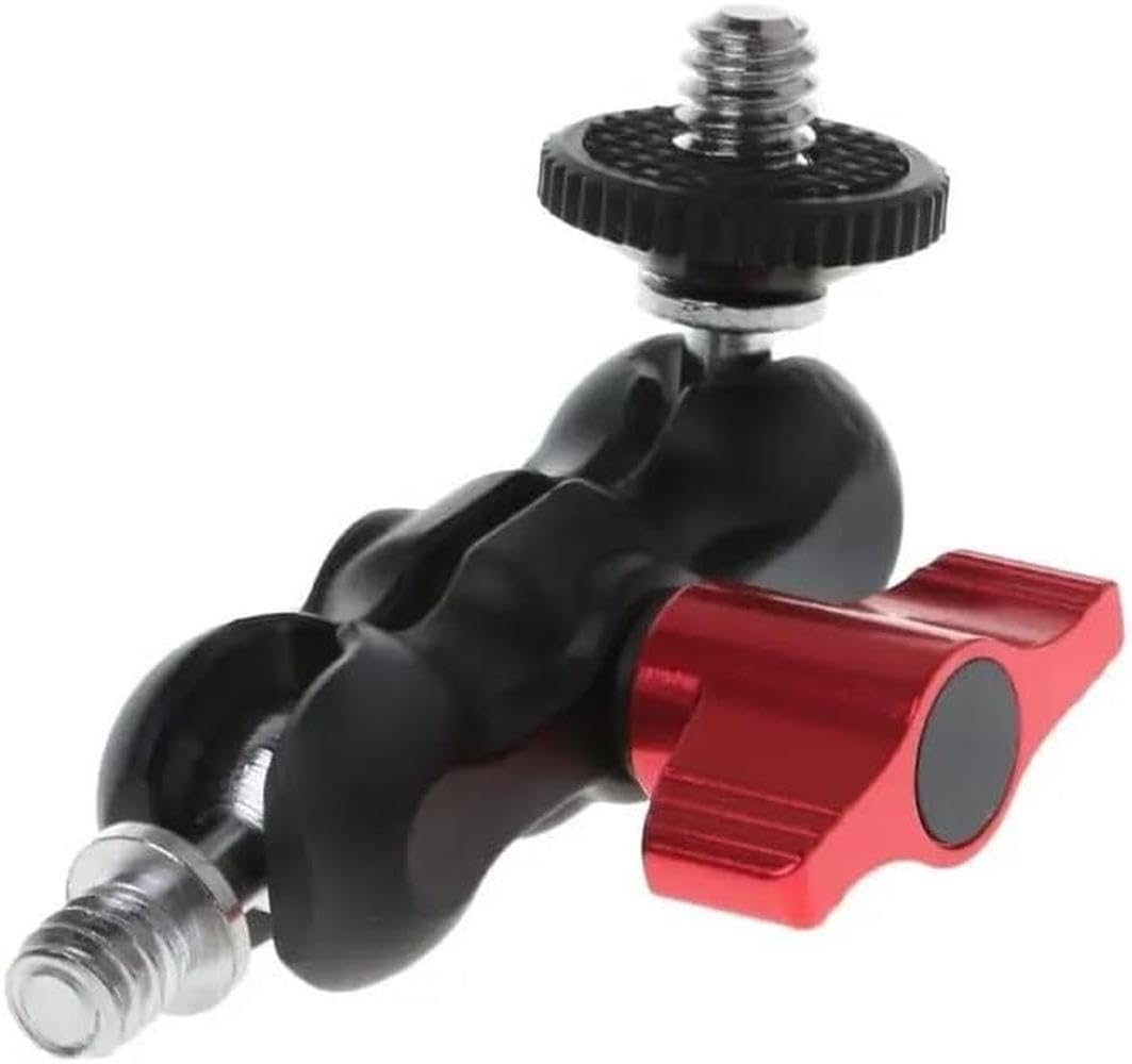 Reflex Camera Double Ball Head Clamp Mount Adapter Magic Arm, 360 Degree Rotation, Aluminum Alloy, 1/4" Thread, Lightweight & Durable