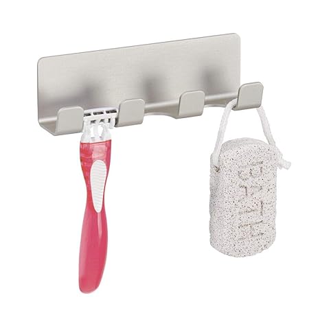 mDesign Hakenleiste selbstklebend - 4 Handtuchhaken ohne Bohren zu montieren - Aluminium-Haken für Glasduschwand geeignet - f