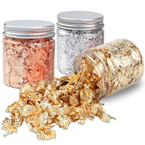 Gold Foil Flakes for Resin, 3 Bottles Nail Foil Flakes, Gold Leaf Resin