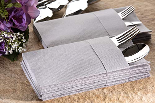 Moyes Home Kangaroo Air Laid Napkin,Perfect Size(16x16 inches,Pack of 50) Linen-Feel, Disposable Like Soft & Perfect Dinner Napkins with Built-in Flatware Pocket for Kitchen,Weddings or Events (Grey) - Thumbnail 3