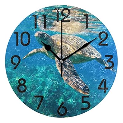 Naanle 3D Tropical Underwater Swimming Sea Turtle Print Round Wall Clock, 9.5 Inch Battery Operated Quartz Analog Quiet… 51wVHuUG%2BUL