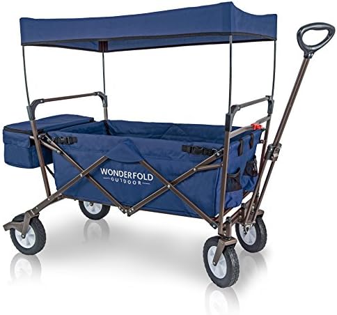 WonderFold Outdoor Value Model Collapsible Folding Wagon with Canopy in Midnight Blue