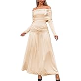ChiaoLezhee Women's 2026 Spring Off-Shoulder Dress, Floor Length Knot Ruched Scrunch Butt Elegant Prom for Wedding Cocktail