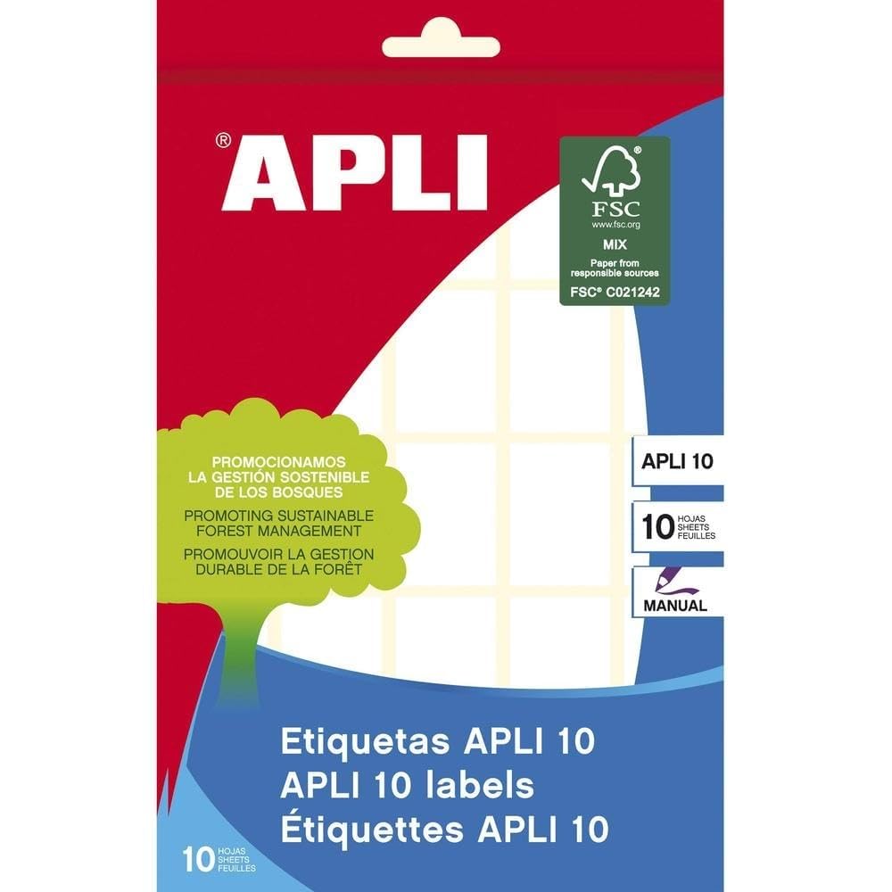 Apli 1640 Box of 10 Sheets with Labels, 19 x 27mm, White