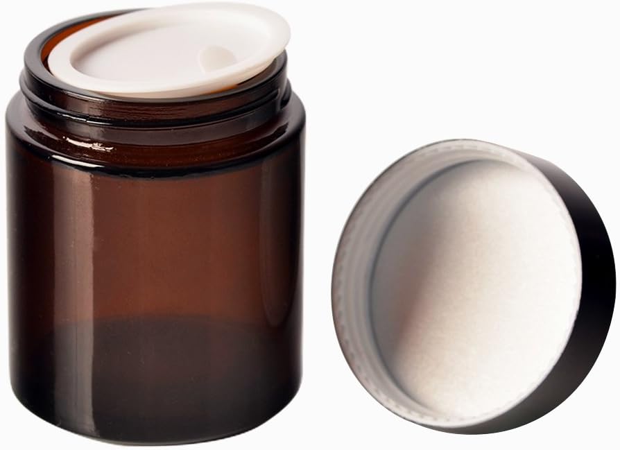 SHiZAK 120ml 4 oz Amber Round Glass Jars with Black Lids and White Inner Liners Great Perfect for Cosmetics and Face Cream Lotion and Personal Care Products and More (Pack of 6) - Image 5