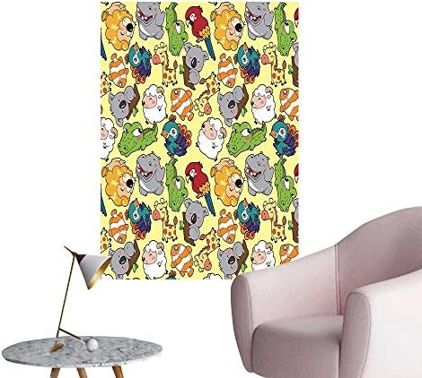 Vinyl Artwork Hippo Giraffe Koala Parrot Crocodile Jungle Kids Nursery Graphic Easy to Peel Easy to Stick,20"W x 36"L