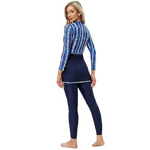 Burkini Swimsuits for Women Modest Muslim Swimsuit Islamic Swimwear Long  Sleeve Burkinis Full Cover Hijab Muslim Swim Dress Tops Pants Swim Cap  Wetsuit 3 Piece Bathing Suits Outfit Denim Blue Large in