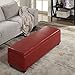 BELLEZE Storage Faux Leather Ottoman, 47 Inch Bench Bedroom Bench with Safety Close Hinge, Extra Long Ottoman with Storage for Living Room, Entryway, Hallway, Foot Rest, Support 300lbs - Red