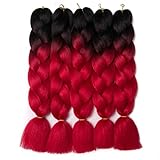Lady Corner Ombre Braiding Hair 24inch Jumbo Braids High Temperature Fiber Synthetic Hair Extension 5pcs/Lot 100g/pc for Twist Braiding Hair (Black-Red)