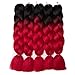 Lady Corner Ombre Braiding Hair 24inch Jumbo Braids High Temperature Fiber Synthetic Hair Extension 5pcs/Lot 100g/pc for Twist Braiding Hair (Black-Red)