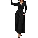 Olaesa Womens 2025 Wrap V-Neck Twist Knot Long Sleeve Maxi Dress A-Line Flowy Fall Winter Dress