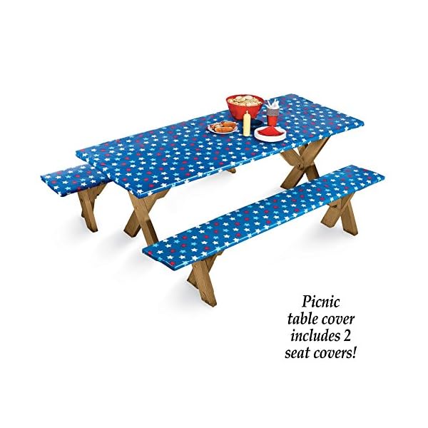 Collections Etc 4th of July Star Elastic Picnic Table Cover, Blue The Home Kitchen Store