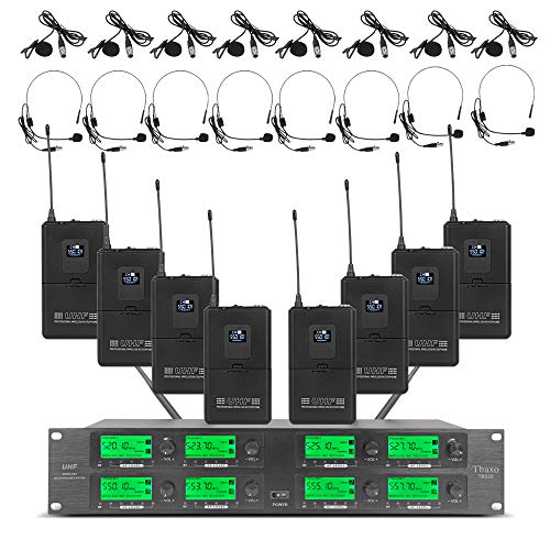 Wireless Microphone System 8 Channel Pro Audio UHF 8 Lavalier Bodypacks 8 Lapel Mic 8 Headsets For Karaoke System Church Speaking Conference Wedding Party 3 Year Warranty