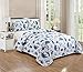 Kids Zone Dinosaurs Quilted Bedspread Set for Boys/Teens Blue Navy Blue Black White Dino Kingdom New (Full/Queen)