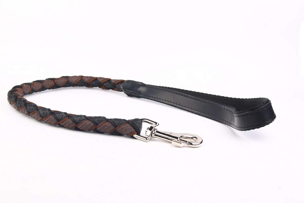 HOGACA Dog Lead Short 120 Real Leather with Textile Band Braided 80 cm