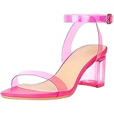 ZriEy Women's Clear Heels Strappy Chunky Block Heeled Sandals 2.2 Inch Open Toe Adjustable Ankle Strap Pump Sandals for Weddings Parties Daily Wear