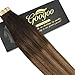 GOO GOO Tape in Hair Extensions Ombre Dark Brown to Light Brown and Ash Blonde Remy Human Hair Extensions Tape in Natural Hair Straight 50g 20pcs 16inch