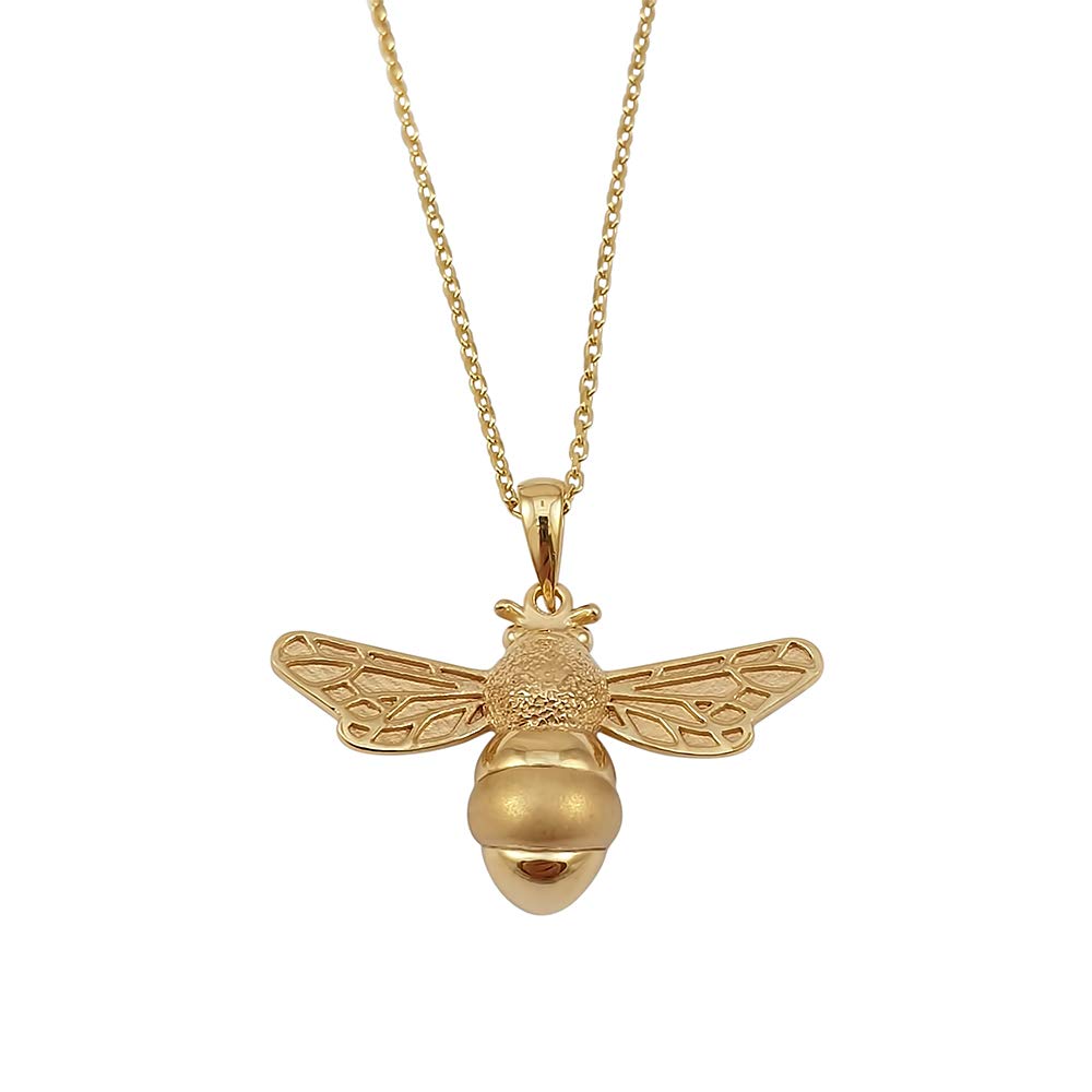 Kiara Jewellery 925 Sterling Silver Yellow Gold Plated Bumble Bee Pendant Necklace on matching 18" Sterling Silver Trace Or Curb Chain.