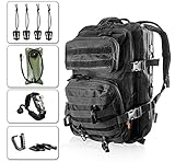Tactical Backpack 3-Day Assault Pack w/2L Hydration Bladder & Para Cord Survival Bracelet - 45 Liter Military Rucksack (Spec Ops Black) w/Molle Load Bearing Web Dominators & D-Rings