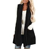 ReachMe Womens Sleeveless Sherpa Vest with Pockets Lapel Open Front Fleece Cardigan Sweater Fuzzy Jacket Coat