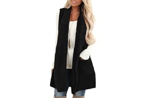 ReachMe Womens Sleeveless Sherpa Vest with Pockets Lapel Open Front Fleece Cardigan Sweater Fuzzy Jacket Coat