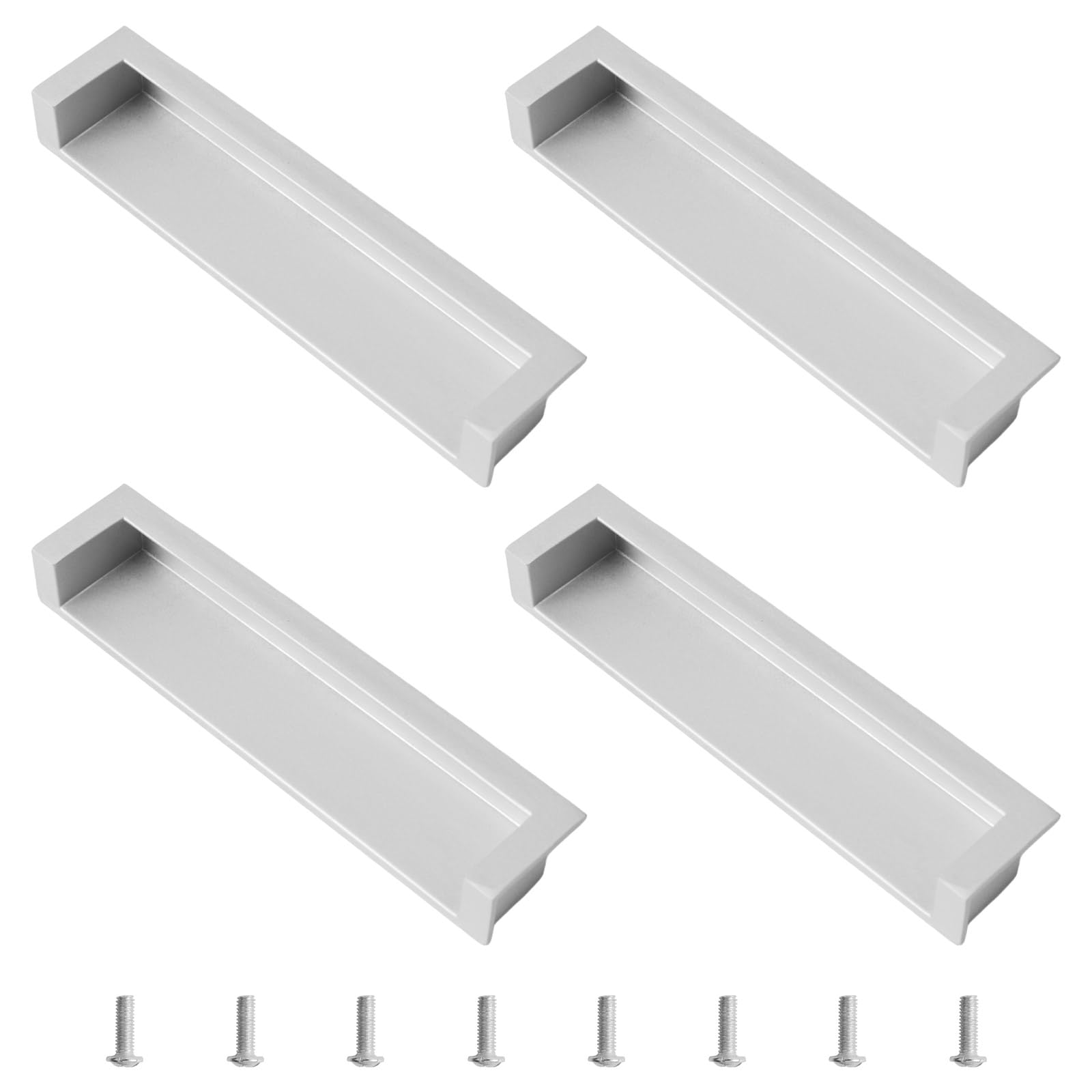 MOROBOR Tatami Hidden Door Handles, 4pack Embedded Handle, Recessed Finger Pulls with Hidden Concealed Screws for Cabinet Wardrobe Drawer (Matte Silver,138mm)