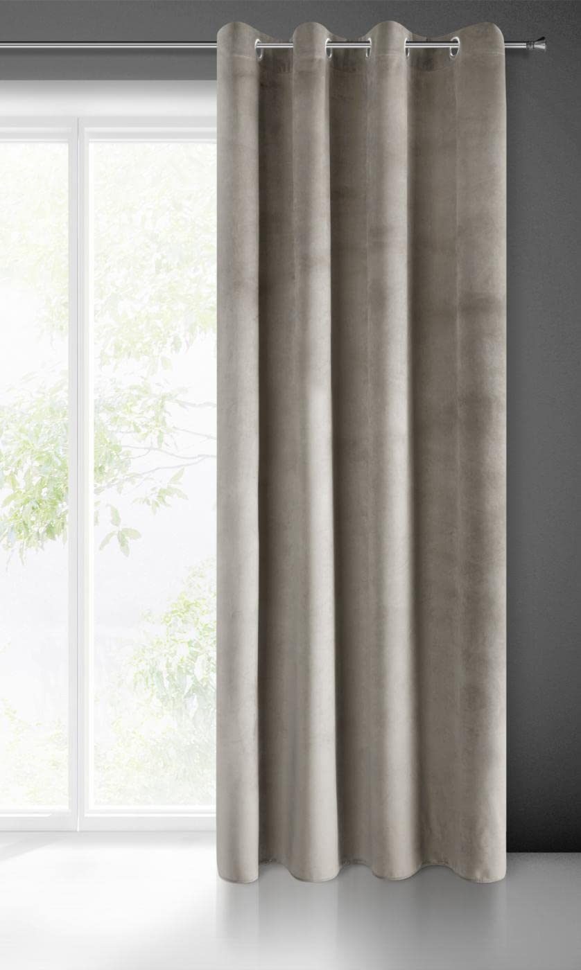 Eurofirany PIERRE Soft Plain Opaque Velvet Curtain with Eyelets - 1 Unit, Fluffy Panel Drape Classic Glamour Elegant Living Room, Bedroom, 215 g/m2, W55 x L98, Dark Beige
