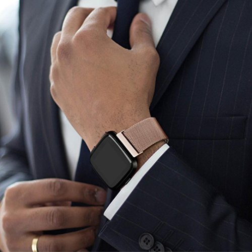 Lisin Watch Bands For Fitbit Versa, Milanese Magnetic Loop Stainless Steel Band For Fitbit Versa (Rose Gold) - Thumbnail 2
