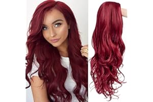 Baruisi Long Curly Wavy Wine Red Wigs for Women Side Part Natural Looking Cosplay Synthetic Fiber Wig Heat Resistant Replacement Wig