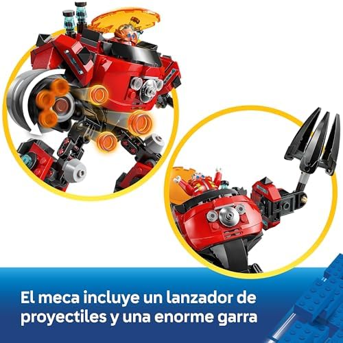 Sonic The Hedgehog Knuckles vs. Dr. Eggman Egg Crusher Mech Toy - Building Set Incl. 2 Minifigures, Rings & Chaos Emeralds - Video Gaming Gift for 8+ Year Old Boys & Girls - 77005