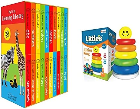 My First Learning Library: Boxset of 20 Board Books for Kids (Vertical Design) + Little's Junior Ring (Plastic,Multicolour) (Set of 2 books)
