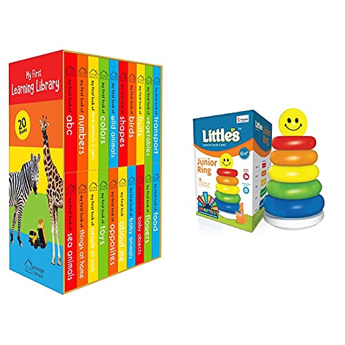 My First Learning Library: Boxset of 20 Board Books for Kids (Vertical Design) + Little's Junior Ring (Plastic,Multicolour) (Set of 2 books)
