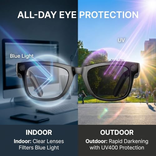 EarlySincere 4K AI Smart Glasses with Light Blocking Photochromic Lenses, Integrated ChatGPT AI Model, Real-Time Translation, HD Video Recording, Long Battery Life, Bluetooth 5.4 Wireless