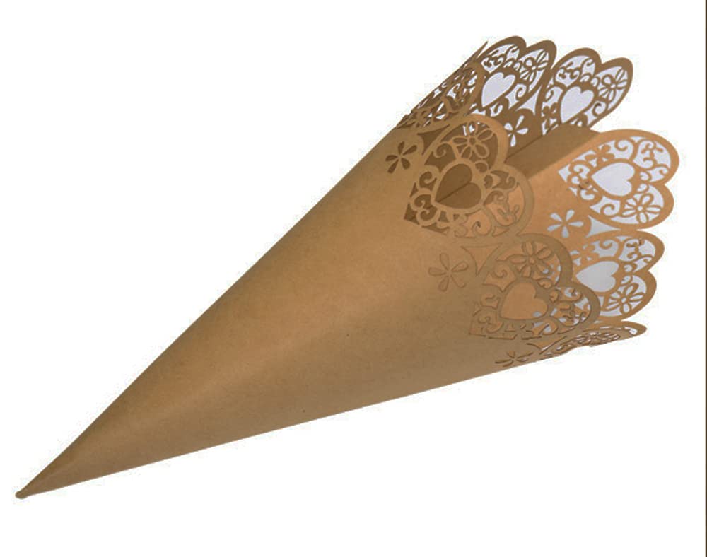 CLUB GREEN Confetti Cone Laser Heart BRN/Kraft H.190, Card, Brown, 31 x 17.5 x 0.3 cm