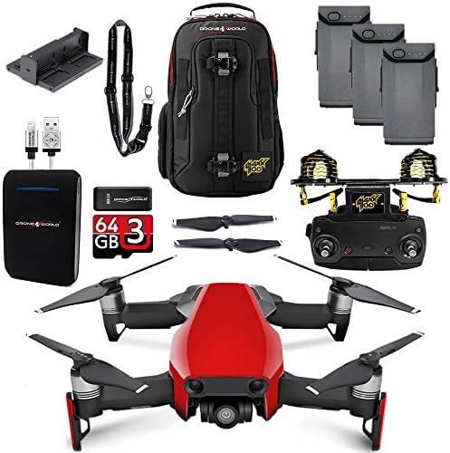 DJI Mavic Air Flame Red MaXX Mod Long Range Kit w/ Backpack, Remote, 3 Batteries, 64GB MicroSD, Battery Bank, &amp; Landing Pad