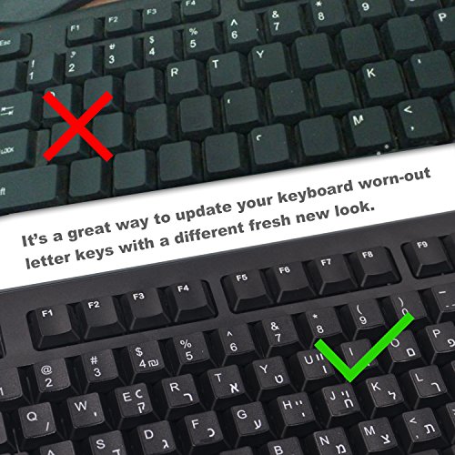 [2PCS PACK] FORITO Hebrew Keyboard Stickers, Keyboard Stickers Hebrew Black Background with White Lettering for Computer Keyboard Keys (Hebrew)
