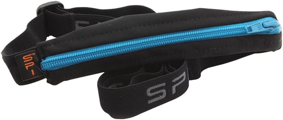 SPIbeltKids Pocket Belt, Expandable Pocket, Adjustable Waist, No Bounce, No Logo Band, Black with Turquoise Zipper