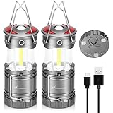 Moobibear LED Camping Lantern Flashlights Outdoor 3 in 1 Rechargeable COB LED Lanterns with Magnetic and Hook Base, 4 Modes, Waterproof Collapsible Lamp for Tent, Hiking, Outage, Emergency, 2 Pack