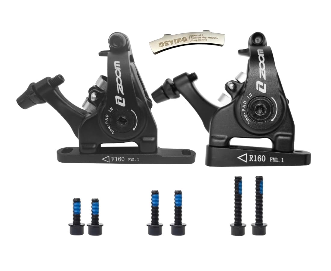 Photo 1 of DEYING Zoom Dual-Piston Cable Actuated Mechanical Flat Mount Disc Caliper (Front & Rear Black), for road bikes