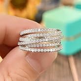 Sdouefos Cubic Zirconia Rings CZ Diamond Multi Row Ring Eternity Engagement Wedding Band Ring 925 Sterling Silver Shiny Full Diamond Gemstone Ring 8