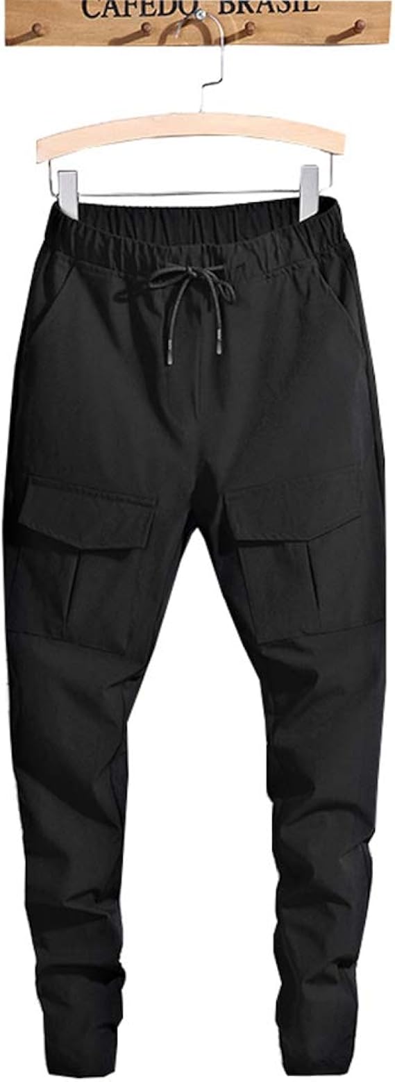 Amazon カジュアルパンツ ズボン メンズ 九分丈 調整紐 裾リブ スウェットパンツ ストレッチ 通気性 快適 テーパード カーゴパンツ 大きいサイズ ゆったり ファッション かっこいい ボトムス 無地 ブラック M 4xl ロングパンツ 通販
