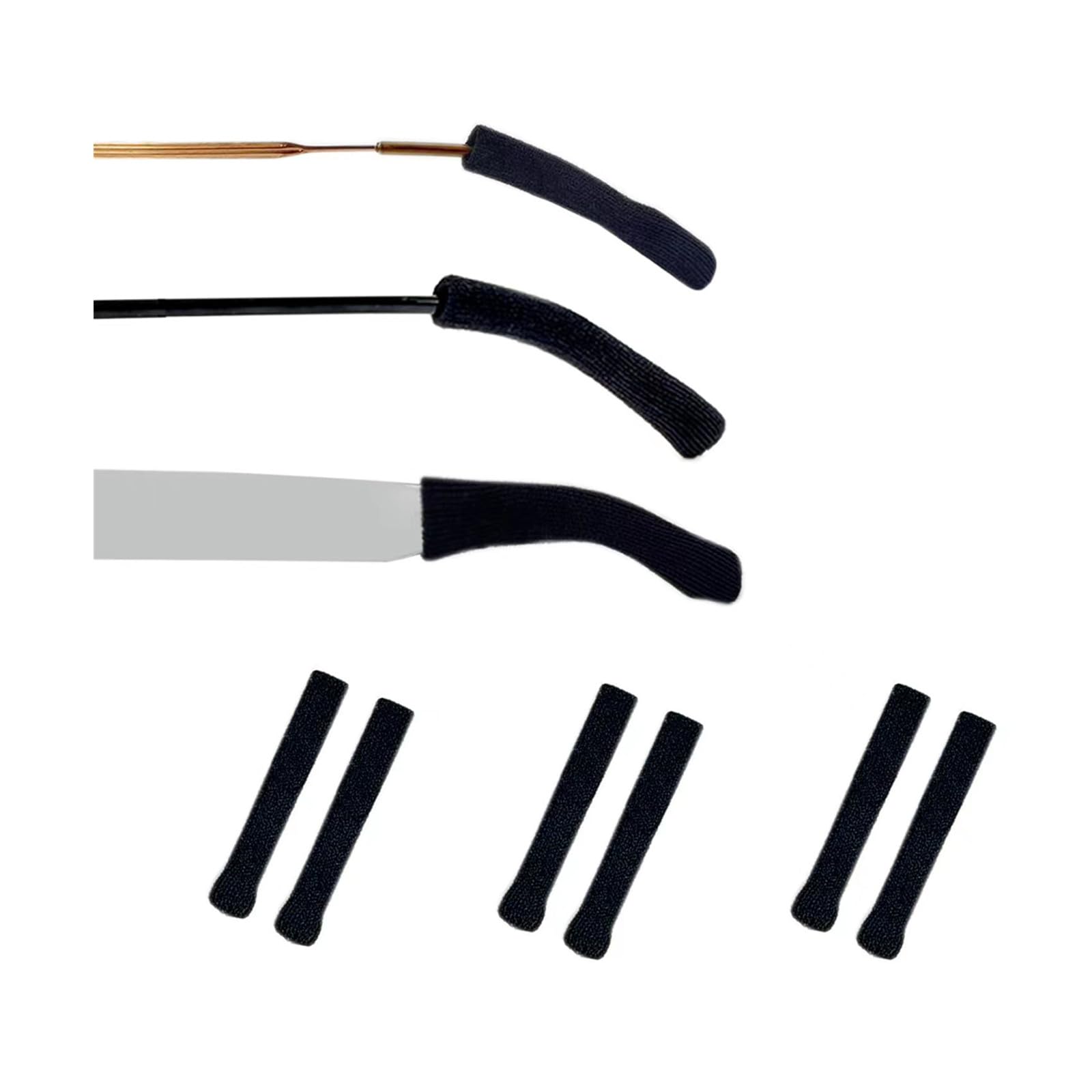Photo 1 of DECKER Anti-Slip Elastic Comfort Eyeglasses Temple Tips 3 Pairs of Knitting Soft Glasses Ear Cushion Ear Grips Glasses Anti Slip Tips Sleeve Ear Sock (Black)