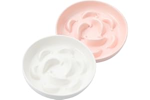 PTOBER Cat Slow Feeder Bowl Set - 2-Pack Ceramic Cat Dishes for Slow Eating - Whisker-Friendly Cute Maze Bowls for Dry & Wet Food - Microwave & Dishwasher Safe - White and Pink