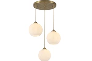 Flyrose 3 Light Pendant Lighting Milk Glass Chandelier Gold Cluster Pendant Light Fixture Vintage Chandelier White Glass Globe Pendant Lights Kitchen Island